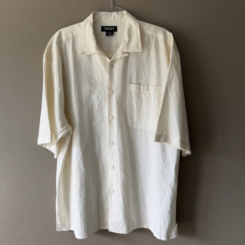 Trust Mens Short Sleeve Linen Blend Resort Classic Camp‎ Collared Button Down XL